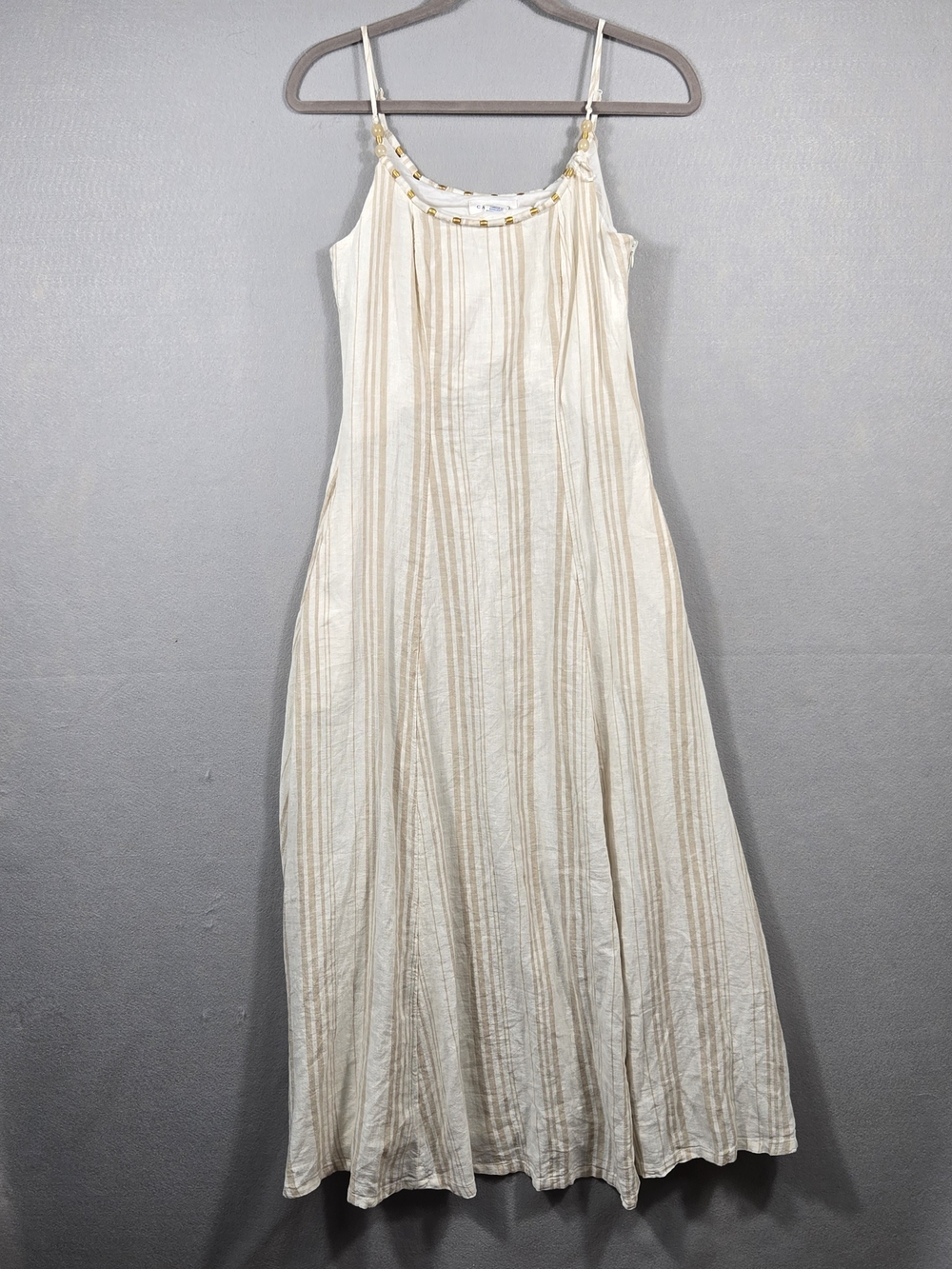Calypso St. Barth Beaded Linen Blend Striped Maxi Dress Size 2
